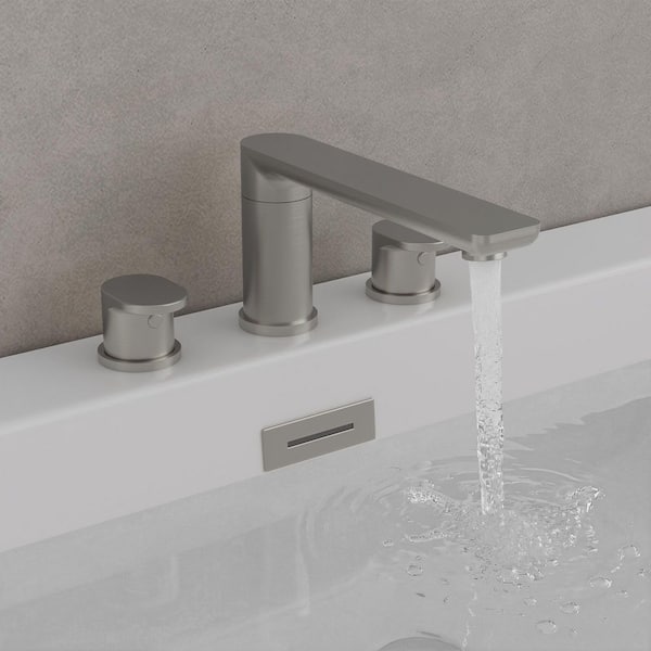 Double Handle Tub Deck Mount Roman Tub Faucet with 360° Swivel Spout in Brushed Nickel