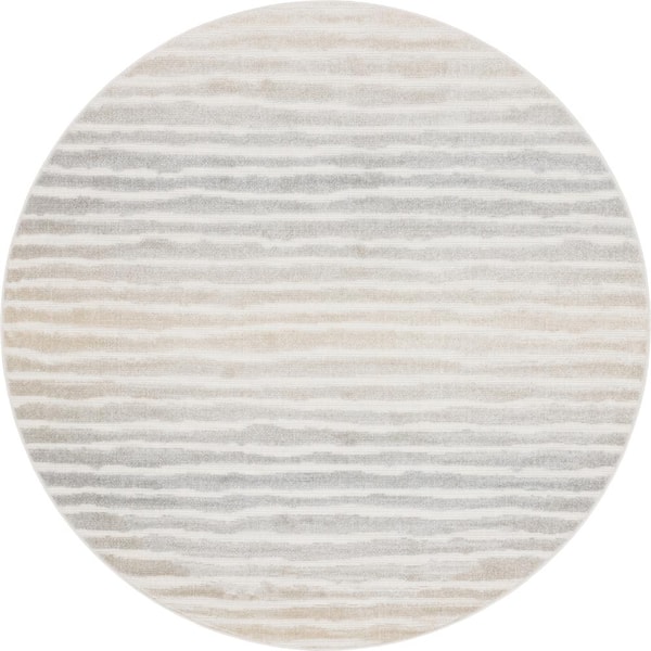 Unique Loom Sabrina Soto Gray/Beige 8 ft. x 8 ft. Ola Indoor/Outdoor Round Area Rug