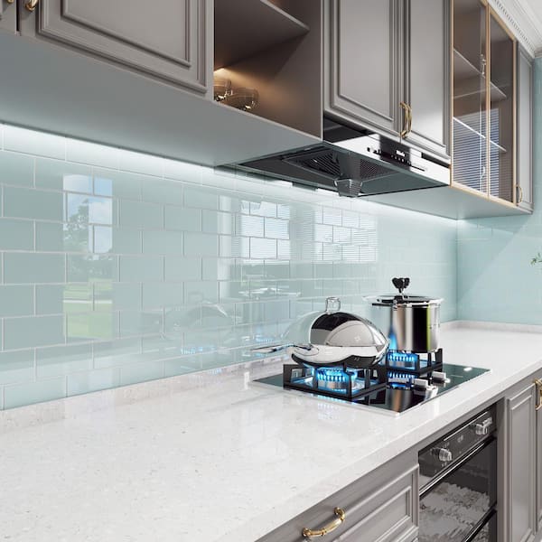 Baby Blue Glass Subway Tile - 3 in. x 6 in. x 8 mm Tile Sample