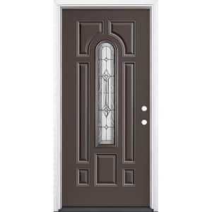 36 in. x 80 in. Providence Center Arch Left Hand Inswing Painted Steel Prehung Front Exterior Door with Brickmold