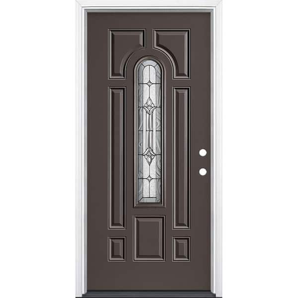 Masonite 36 in. x 80 in. Providence Center Arch Left Hand Inswing Painted Steel Prehung Front Exterior Door with Brickmold