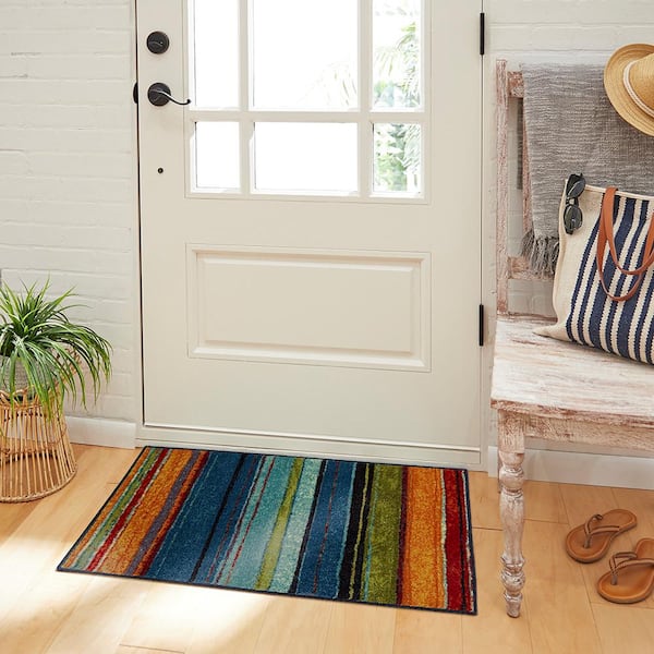Rainbow Multi 2 ft. x 3 ft. Machine Washable Striped Area Rug