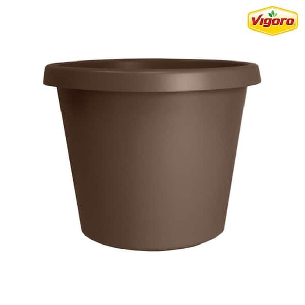 Vigoro 12 in. Antonella Medium Chocolate Plastic Planter (12 in. D x 9.5 in. H) with Drainage Hole