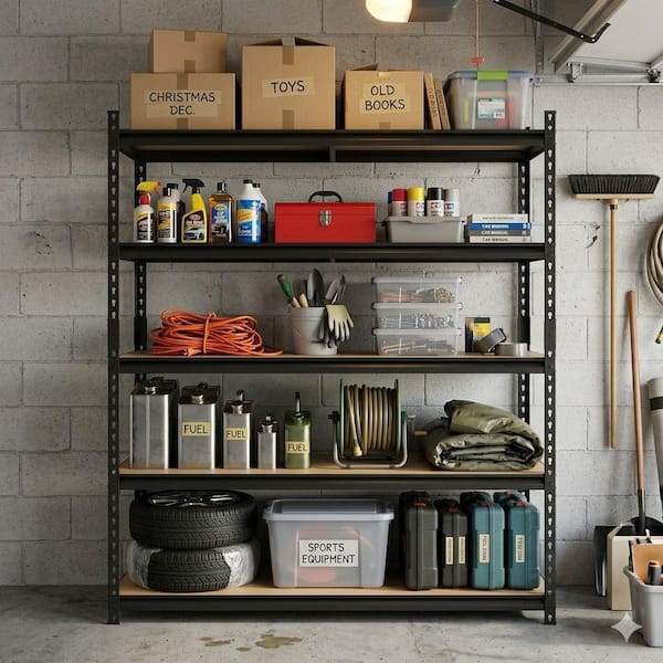 Pro Series 5-Tier Steel Garage Storage Shelving Unit in Matte Black with HDF Racks (60 in. W x 72 in. H x 18 in. D)