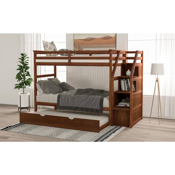 Anbazar Walnut Twin Over Bunk Bed, Bunk Bed Guard Rail Height