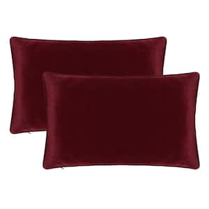 A1HC Wine Red Velvet Decorative Pillow Cover Pack of 2, 12 in. x 20 in. Hidden YKK Zipper, Throw Pillow Covers Only