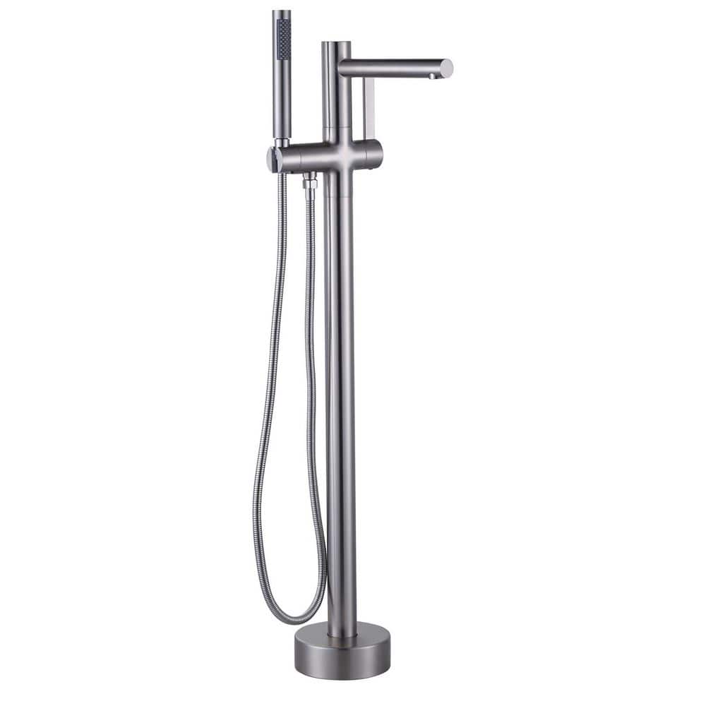 Single Handle Floor Mounted Brass Bathroom Freestanding Tub Filler Faucet with Hand Shower in Brushed Nickel price history on PriceWatchPro