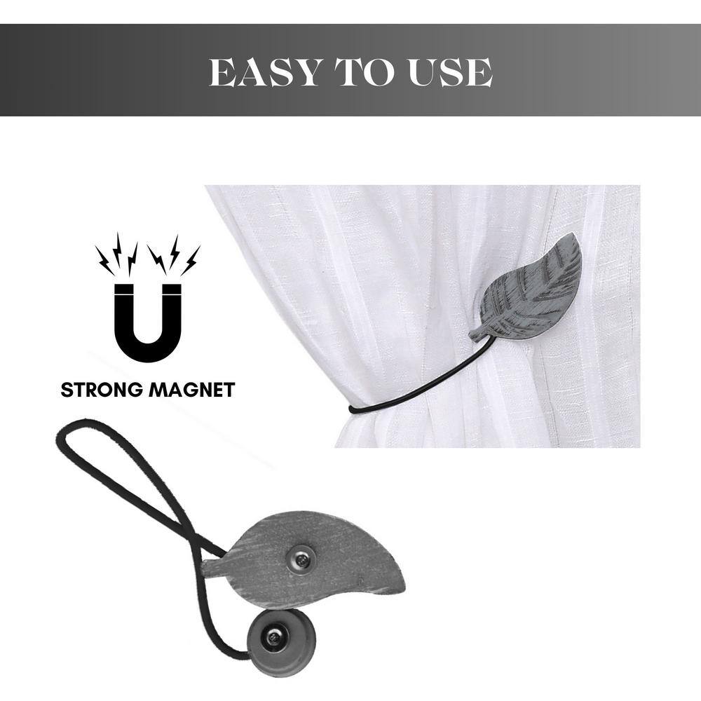Gray and Black Magnetic Wooden Leaf Curtain Tiebacks Set