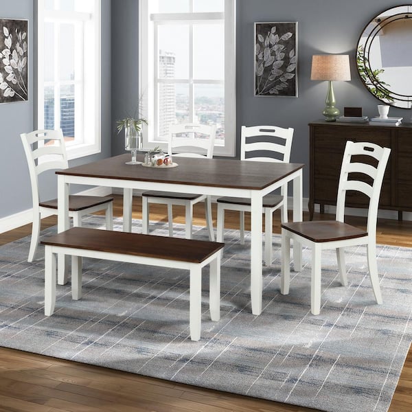 Qualler 6-Piece Rectangle Wood Top Ivory/Cherry Dining Set with Armless Chair
