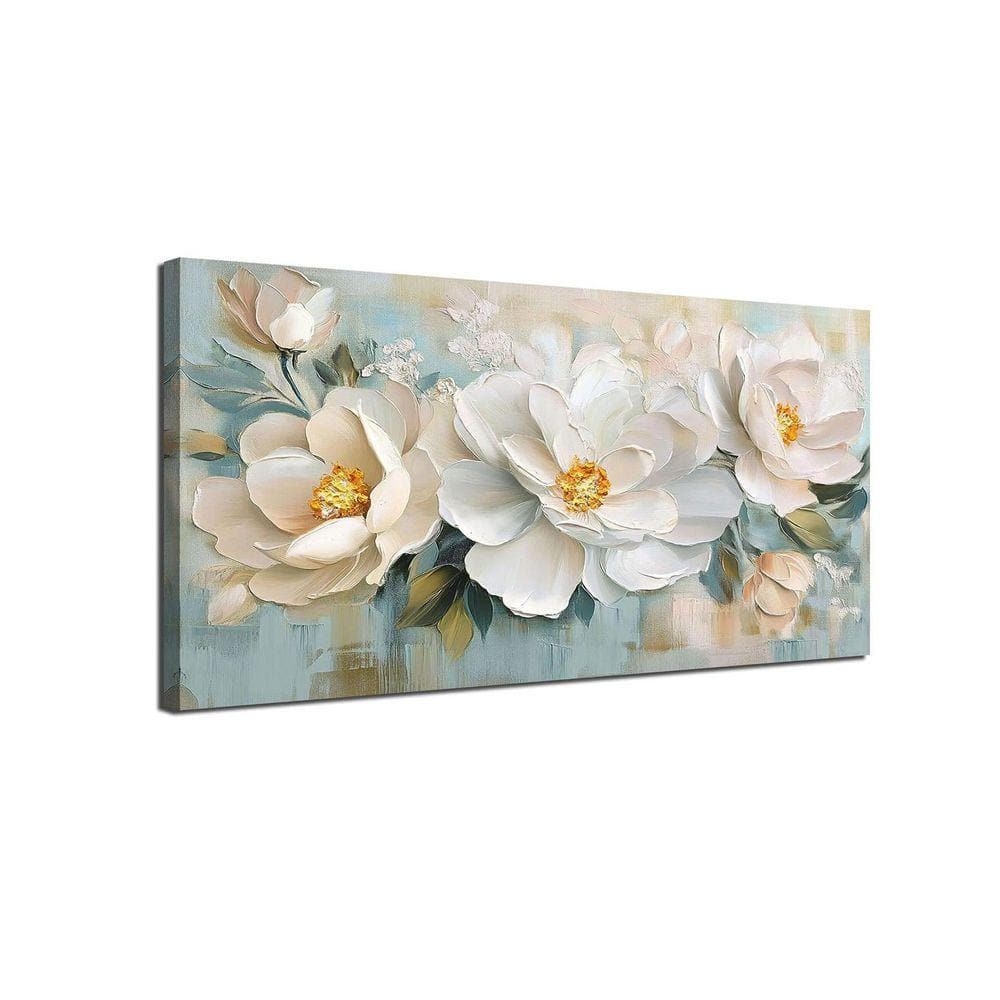 1-Piece Framed White Flowers Canvas Wall Art Natural Plant