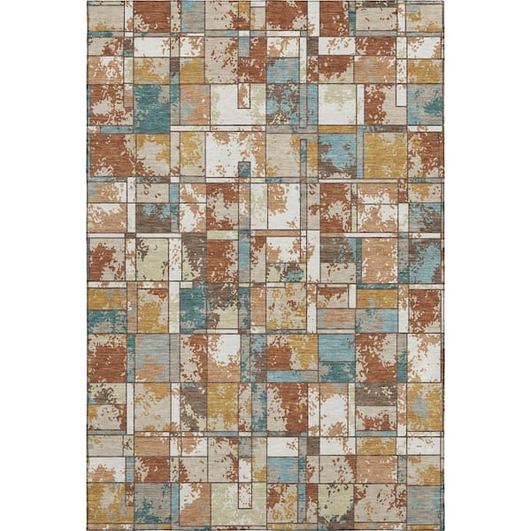 Mayfield Premium Machine Washable Abstract AMF2442 Paprika 9 ft. x 12 ft. Area Rug