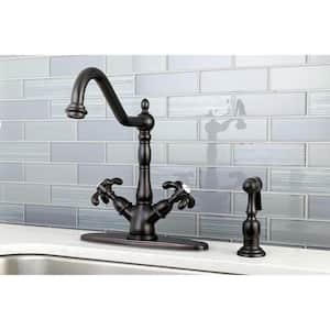 French Country 2-Handle Standard Kitchen Faucet with Side Sprayer in Oil Rubbed Bronze