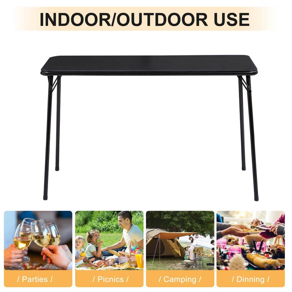 47.2'' Black Metal Foldable Card Table with MDF Top