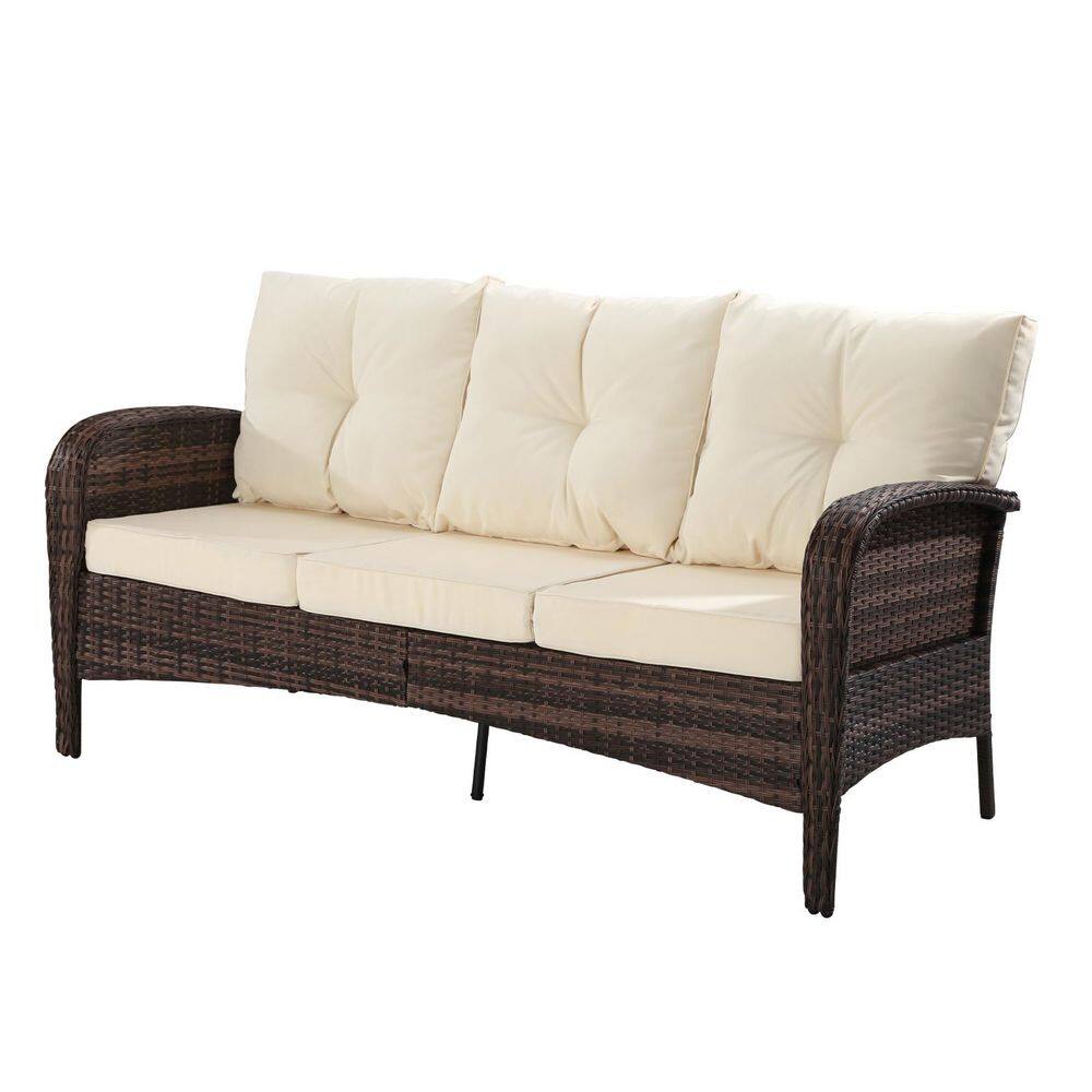 Brown Wicker 3-Seat Outdoor Couch with Beige Cushions price history on PriceWatchPro