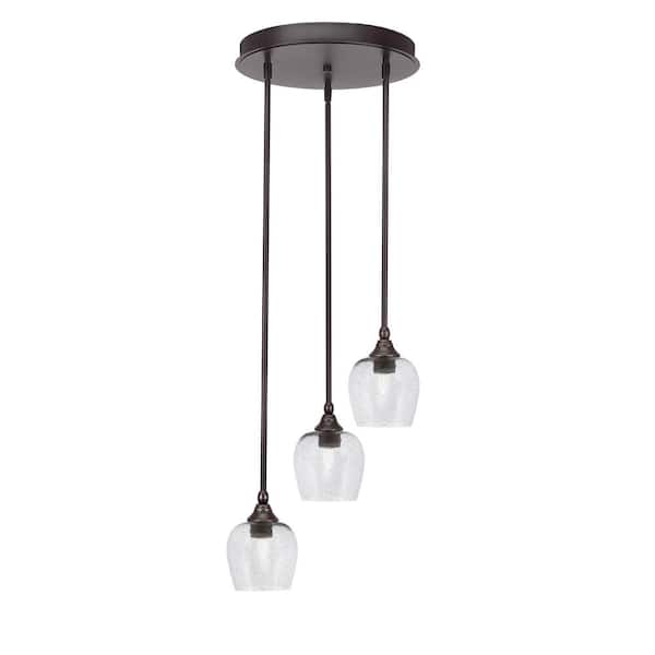 Unbranded Villa 60-Watt 15 in. 3 Light Dark Granite Stem Pendant Light with 6 in. Smoke Bubble Glass Shade, No bulbs included