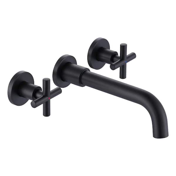 Double Handle Wall Mounted Bathroom Faucet in Matte Black