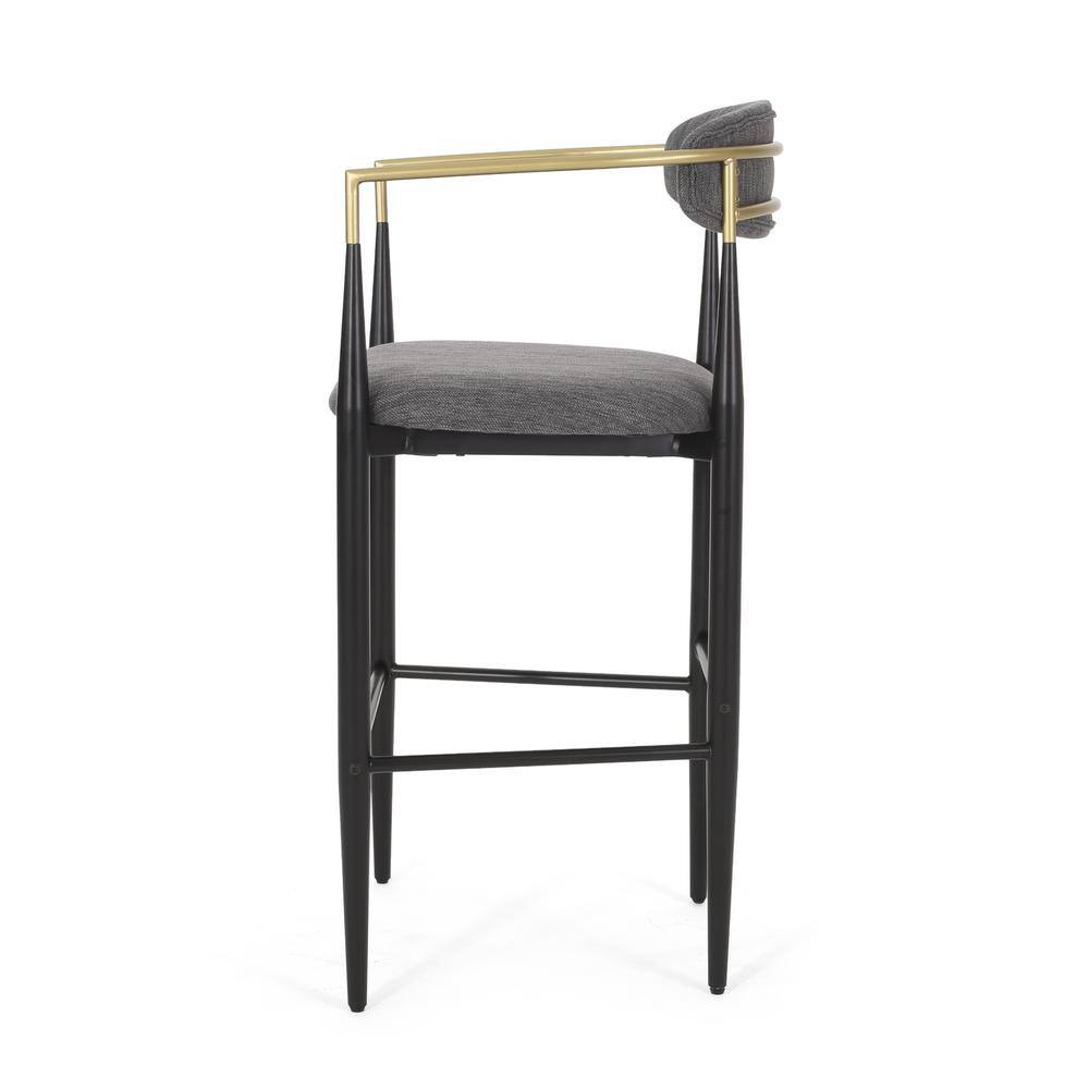 Boise Extra Tall Black Metal and Gray Upholstered Bar Stools, Set of 2