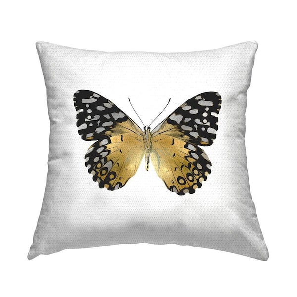 Black and Glam Butterfly Insect Gold Square Outdoor Throw Pillow