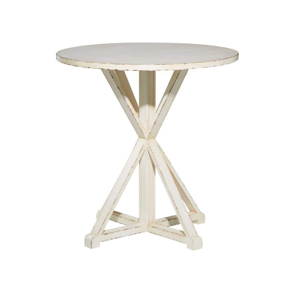 Elegant Farmhouse White Wood Round Accent Table 29" x 31"