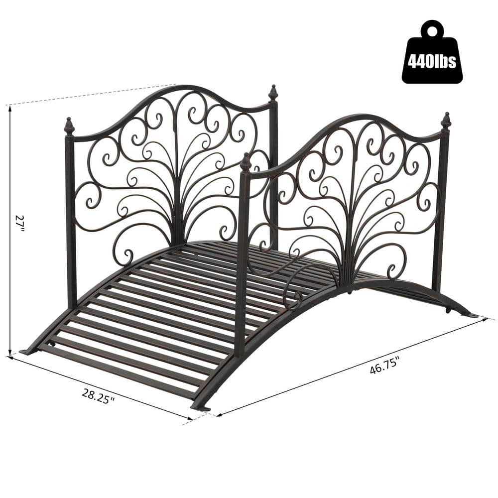 Black Bronze 4-Foot Metal Arched Garden Bridge with Scrollwork