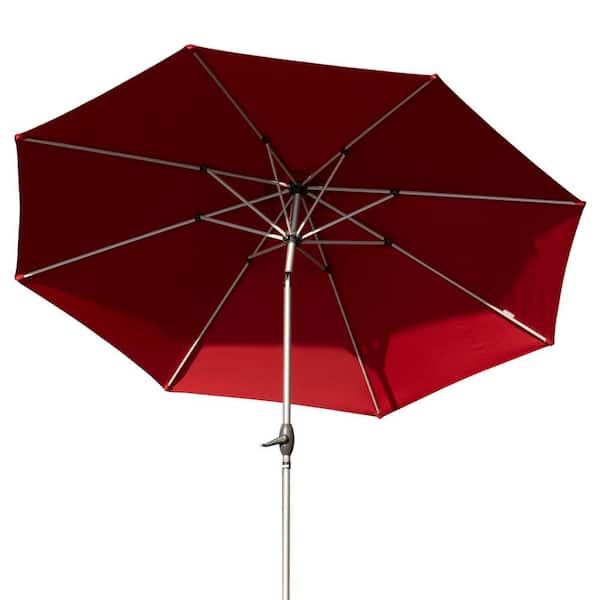 Tileon 9 ft. Aluminium Market Patio Umbrella with Push Button TiltandCrank 8-Sturdy Ribs, UV Protection Waterproof in Brick Red