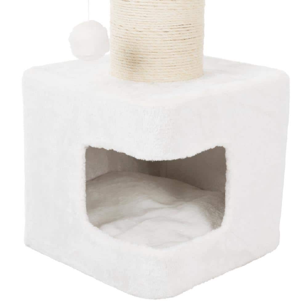 Ava 33.9'' Gray and White Plush Cat Tree with Jute Scratching Post