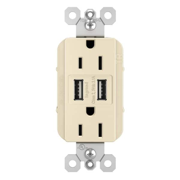 Legrand radiant 15 Amp 125 Volt Duplex Outlet with 3.1 Amp USB, Light Almond