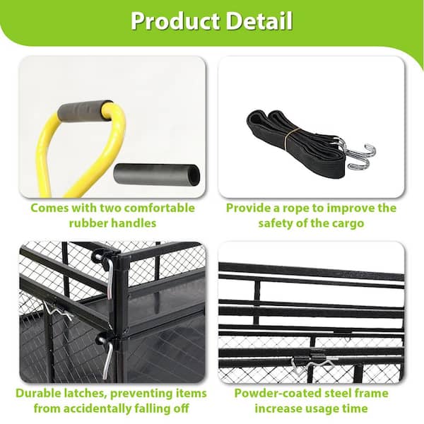 Unbranded - 11.59 cu.ft. Metal Garden Cart, Big Wagon Cart Trucks with Detachable Sides for Farms, Warehouses, Firewood in Black