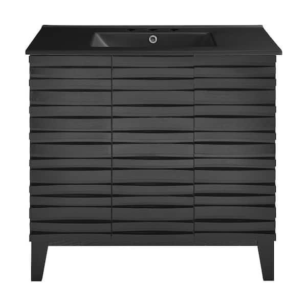 Swiss Madison Cascade 36 in. W Black Oak Bathroom Vanity in Black with 3-Hole Ceramic Sink Top