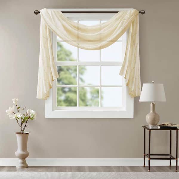 Iris 144 in. L x 50 in. W Ivory 100% Polyester Sheer Window Scarf