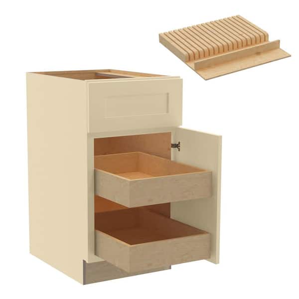 Newport 18 in. W x 24 in. D x 34.5 in. H Assembled Plywood Base Kitchen Cabinet in Blended Cream with 2ROT Knife Block R