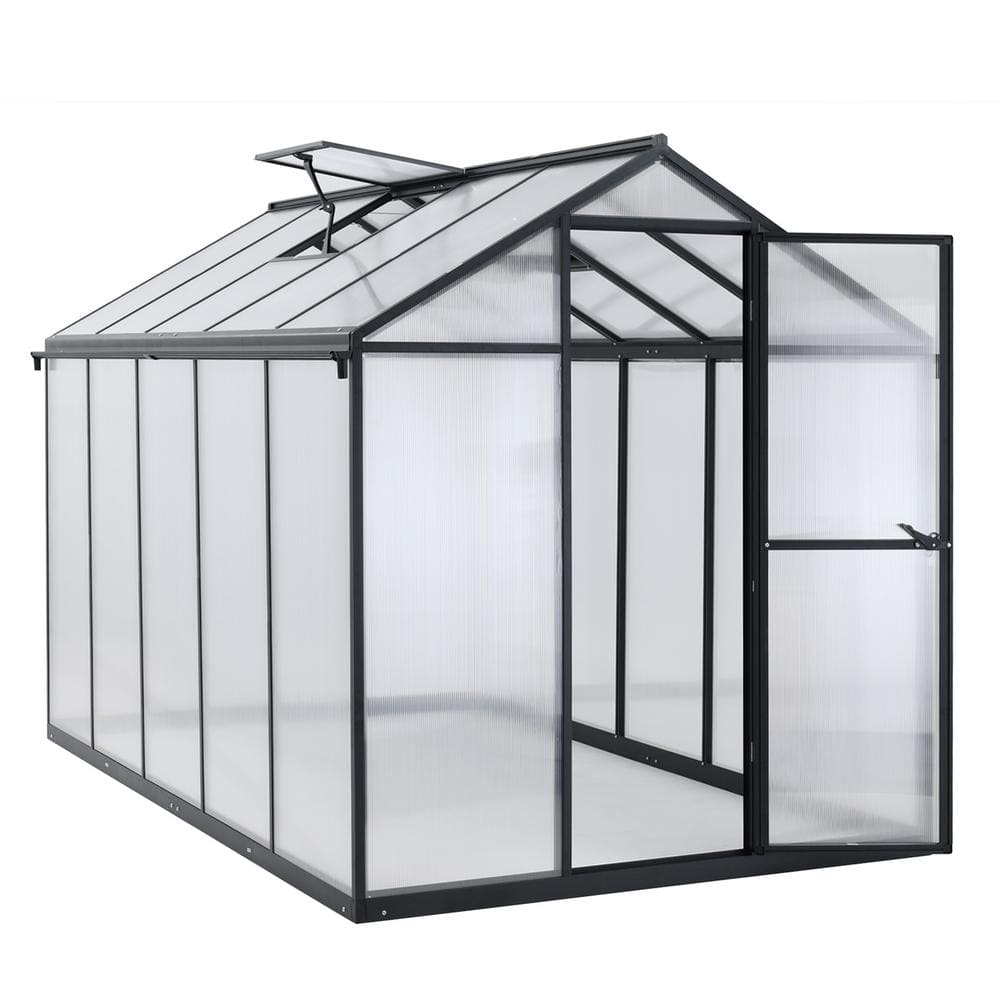 120 in. D x 77 in. W Black Aluminum Frame Walk-in Polycarbonate Greenhouse w/Roof Vent and Rain Gutter price history on PriceWatchPro