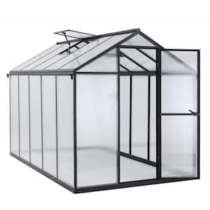 120 in. D x 77 in. W Black Aluminum Frame Walk-in Polycarbonate Greenhouse w/Roof Vent and Rain Gutter