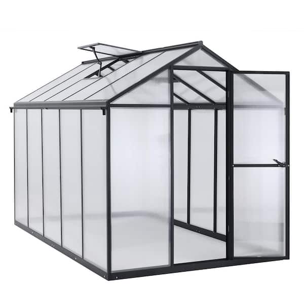 Aoodor 120 in. D x 77 in. W Black Aluminum Frame Walk-in Polycarbonate Greenhouse w/Roof Vent and Rain Gutter