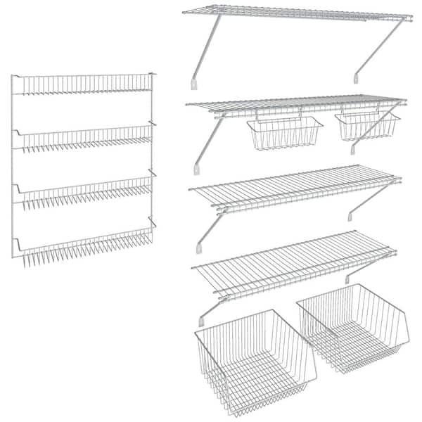 12 in. D x 36 in. W x 54 in. H White Wire Fixed Mount Pantry Closet Kit With Baskets
