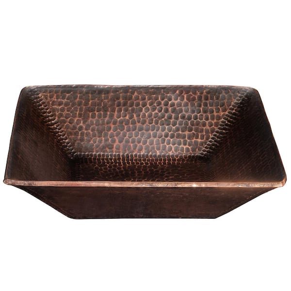 Premier Copper Products Square 14 in. Hand Forged Old World Copper Vessel Sink in Oil Rubbed Bronze