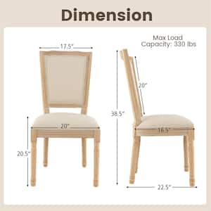 French Beige Rectangular Backrest and Solid Rubber Wood Frame Dining Chair (Set of 4)