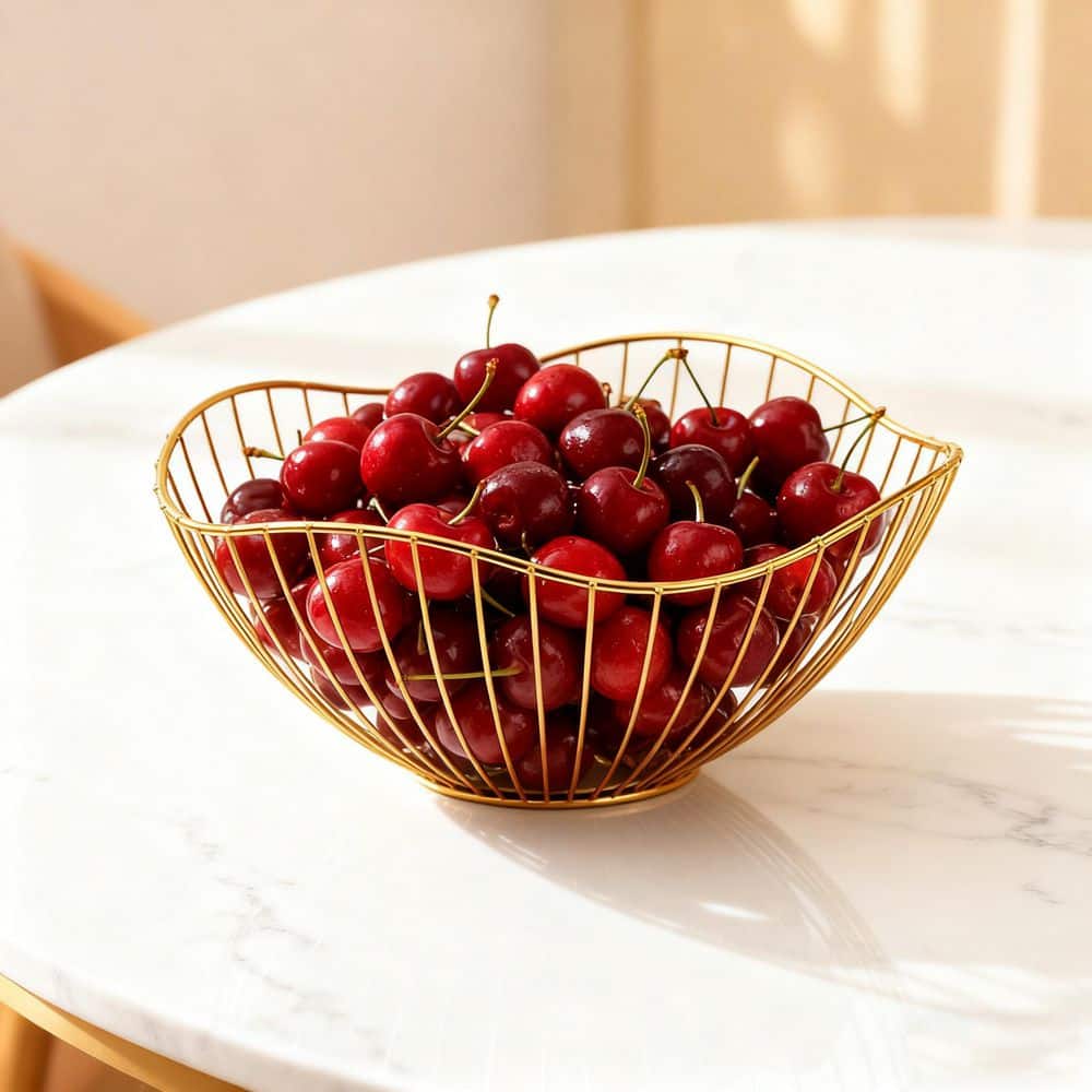 Wudkey 1 Piece Gold Metal Wire Fruit Basket, Fruit Bowl for