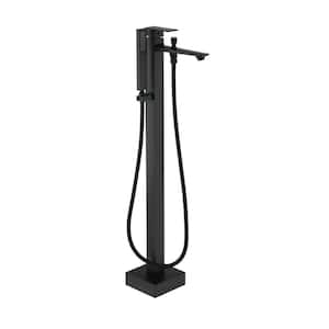 1-Handle Floor Mount Freestanding Tub Faucet with Handheld Shower in Matte Black