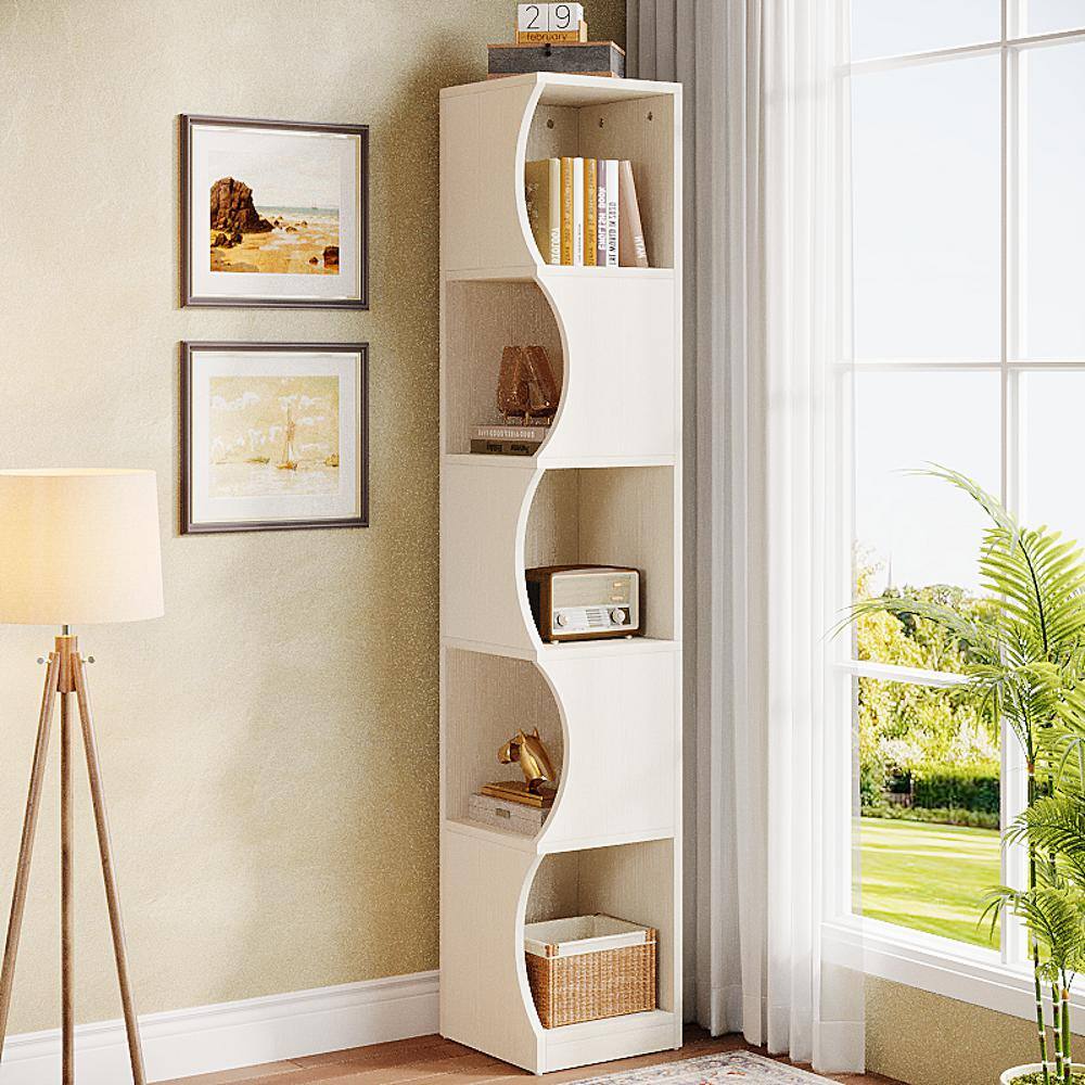 Fraley 67.3 in. Tall Beige Wood Free-Standing Large 6 Tier Open Display Shelves Bookshelf Storage Rack Corner Bookcase