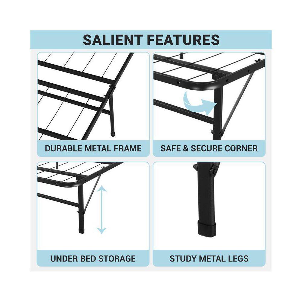 Black Metal Full Size Foldable Platform Bed Frame
