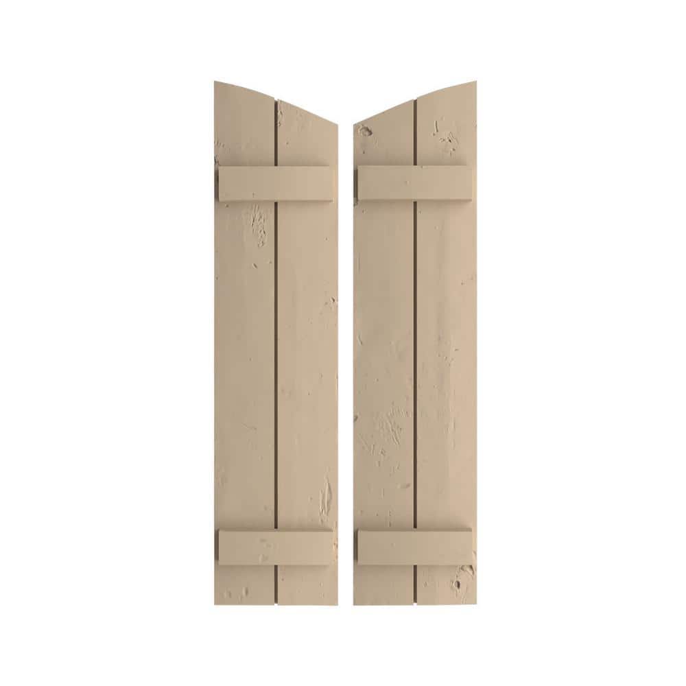 11 in. x 54 in. Polyurethane Knotty Pine 2-Board Joined Board-n-Batten Elliptical Top Shutters, Primed Tan price history on PriceWatchPro