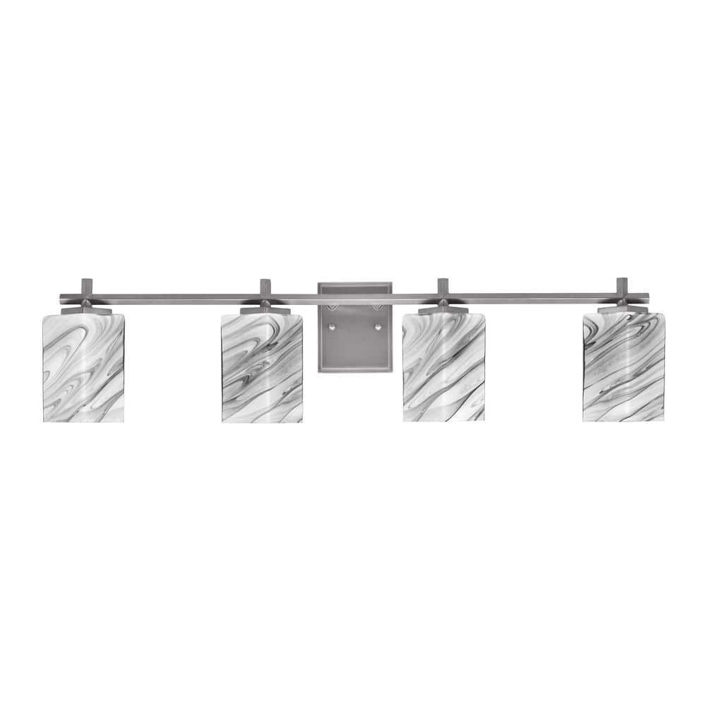 Bridgewater 4 Light Bath Bar, Graphite Finish, 3.5 in. Square Onyx Swirl Gl