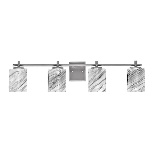 Unbranded Bridgewater 4 Light Bath Bar, Graphite Finish, 3.5 in. Square Onyx Swirl Glass