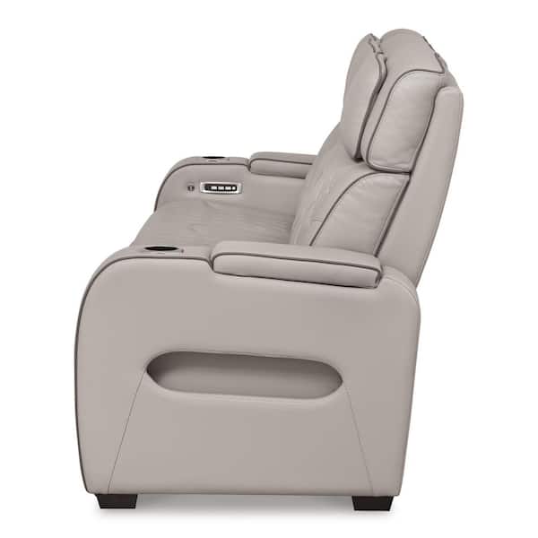Boyington 86 in. Square Arm Leather Match Rectangle Power Reclining Sofa with Cup Holders and USB Ports in Gray