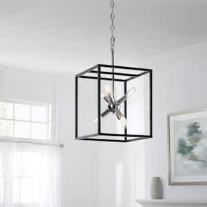 Halley 12 in. 6-Light Matte Black Pendant with Polished Chrome Center