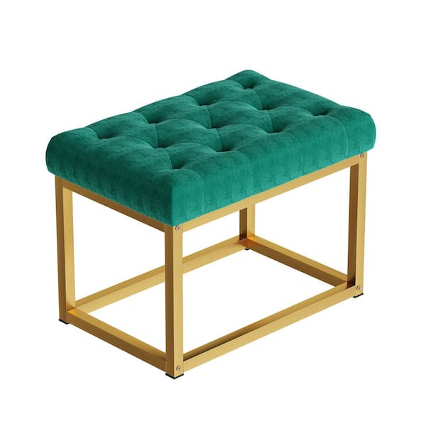 mieres Modern Style Green Tufted Velvet Fabric Upolstered Stool Ottoman with Golden Steel Frame