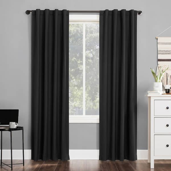 Sun Zero Cyrus Charcoal Polyester Solid 40 in. W x 63 in. L Noise Cancelling Grommet Blackout Curtain