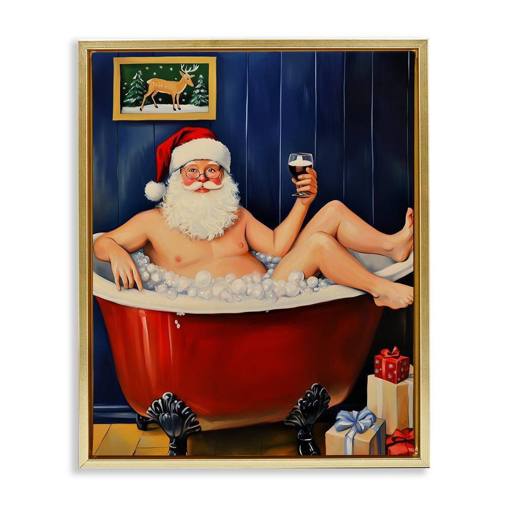 Joyful Bathtub Santa by Arlington Prints 1 Piece Gold Floater Frame Graphic People Art Print 21 in. x 17 in. price history on PriceWatchPro