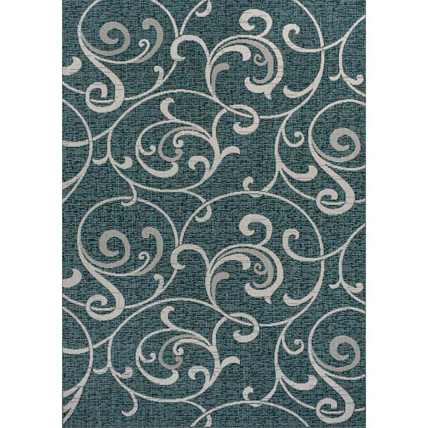 JONATHAN Y Maribel Traditional Classic All-Over Scroll Turquoise/Cream 3 ft. x 5 ft. Indoor/Outdoor Area Rug